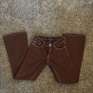 Aeropostale Brown Low Rise Flare Jeans with Contrast Stitching